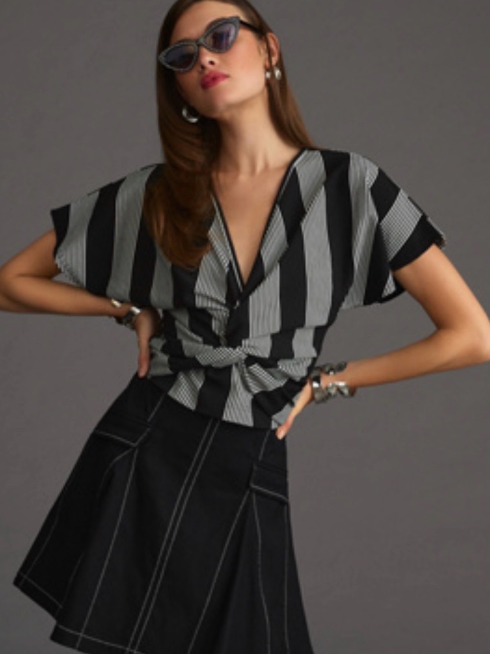 Bishop + Young, black and white twist front top from Anthropologie, Small